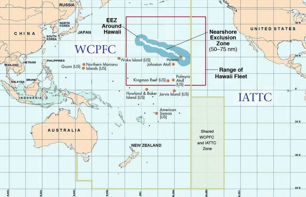 Map of the Western Pacific. Red lines denote fishing area.